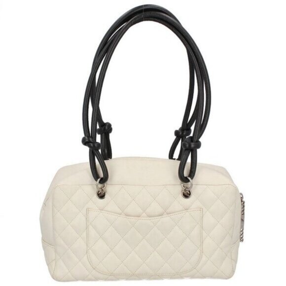 Authentic CHANEL Cambon Quilted Ligne Shoulder Bowling Bowler Bag Tote White - Picture 9 of 12